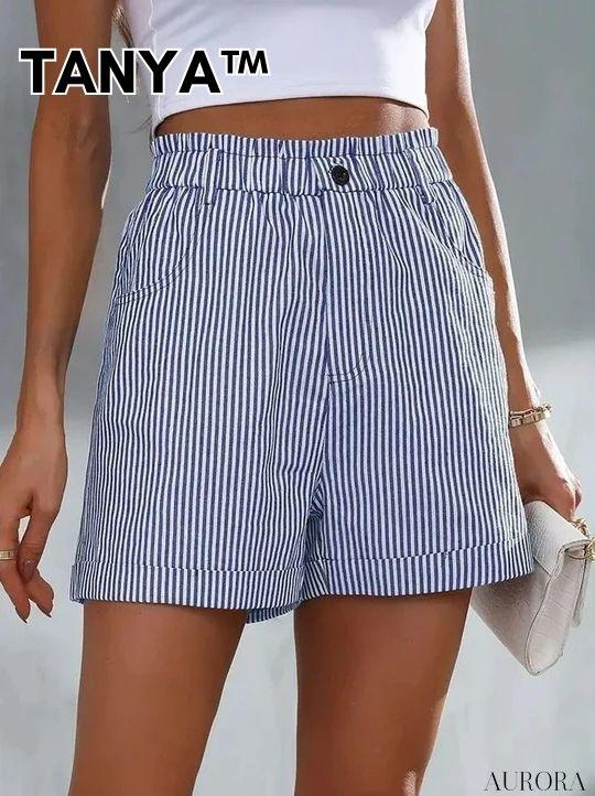 TILLFÄLLIGT 50% RABATT | Tanya™ - Lösa, avslappnade randiga shorts - Aurora Stockholm