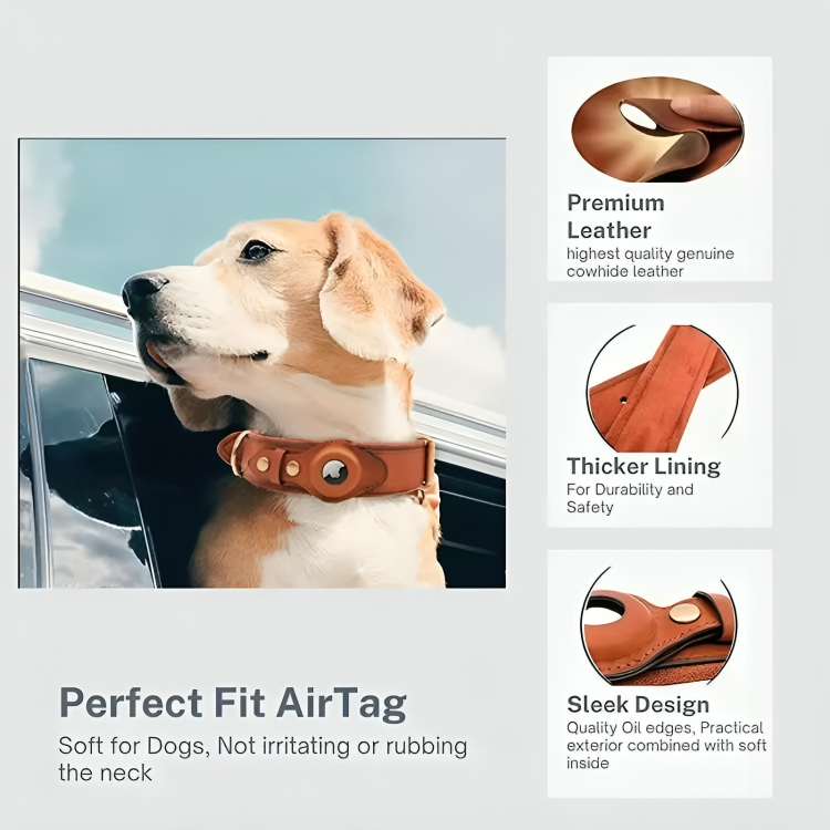 TrackTails⹠| Hundhalsband av lÀder med AirTag-ficka