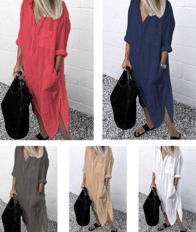 TILLFÄLLIGT 50% RABATT | Anita™ - Elegant skjortklänning med slits och enfärgad - Aurora Stockholm