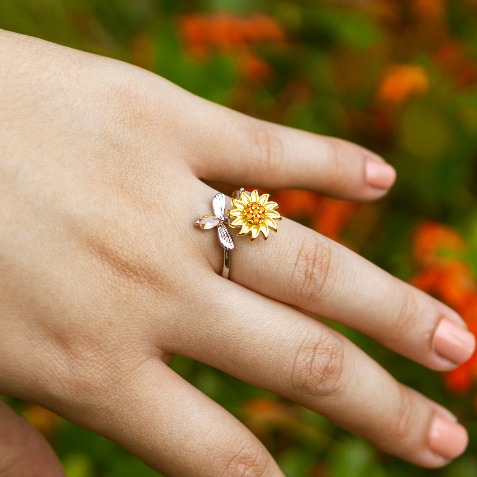 CalmingBloom⹠| Solros roterande anti-Ängest ring