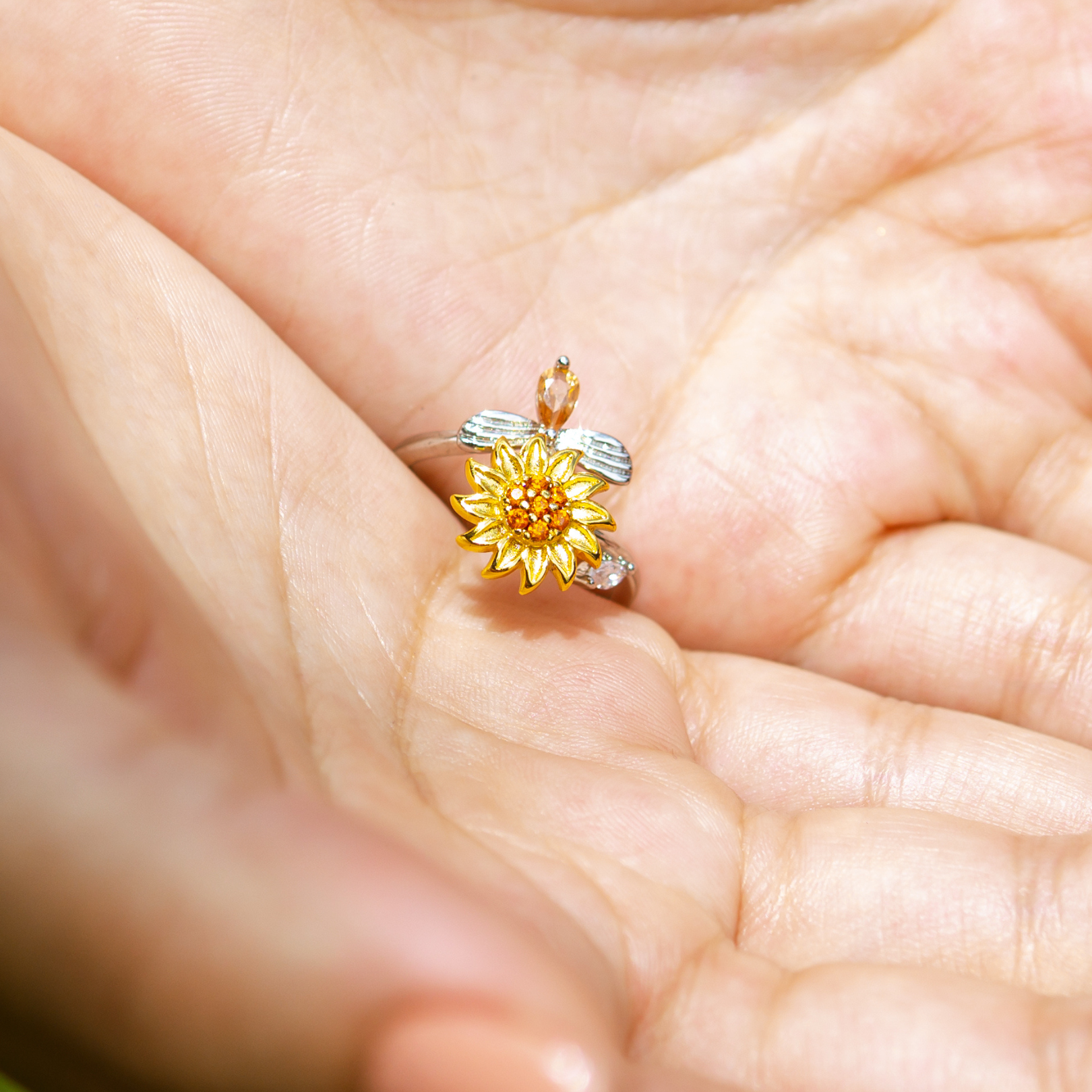 CalmingBloom⹠| Solros roterande anti-Ängest ring