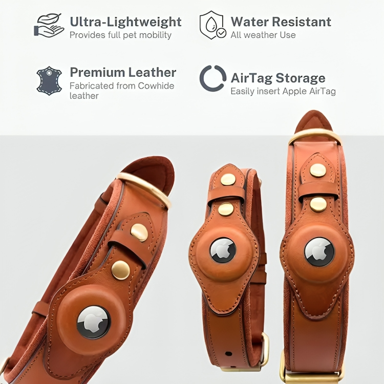 TrackTails⹠| Hundhalsband av lÀder med AirTag-ficka