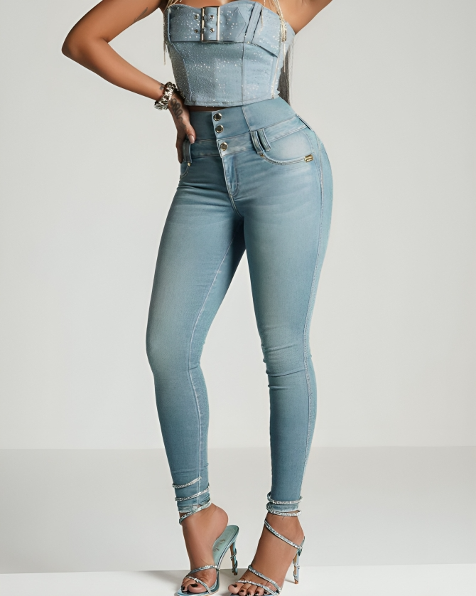 Amaris™ | Skinny jeans med hög midja och dragkedja bak